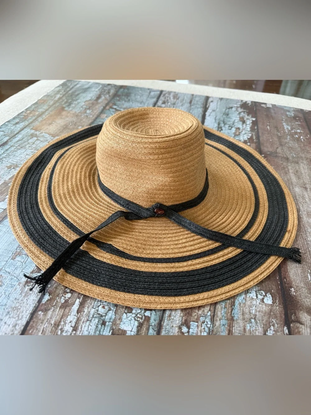 Paper Straw Sun Hat with Black Trim Size Small size 56